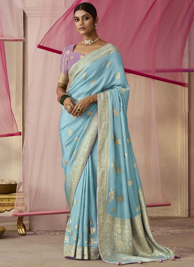 Dola Silk Sky Blue Wedding Wear Weaving Saree